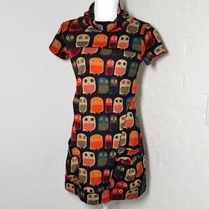 Goldkid London Dress A-Line Mini Short Sleeve Owl Cowl Neck Pockets Gathered S M
